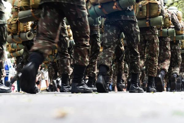 Salvador Bahia Brazylia Września 2022 Niski Widok Nogi Żołnierzy Armii — Zdjęcie stockowe