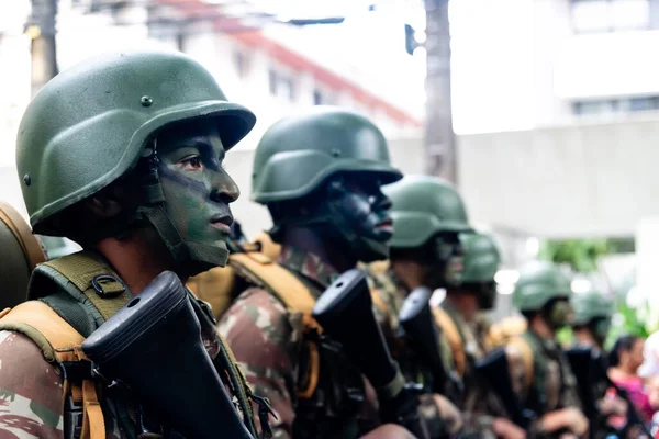 Salvador Bahia Brasil Setembro 2022 Soldados Exército Brasileiro Marcham Com — Fotografia de Stock