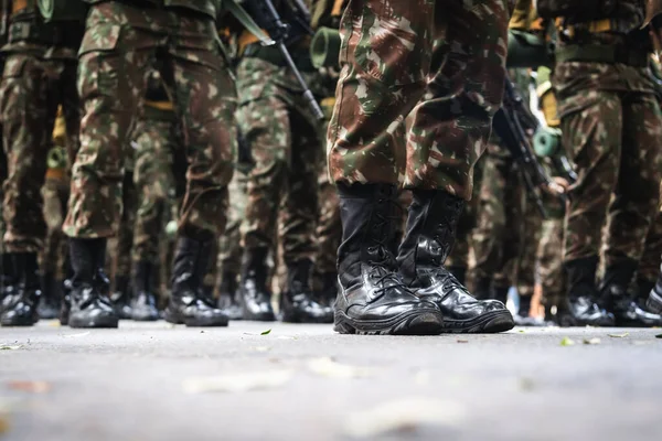 Salvador Bahia Brazylia Września 2022 Niski Widok Nogi Żołnierzy Armii — Zdjęcie stockowe