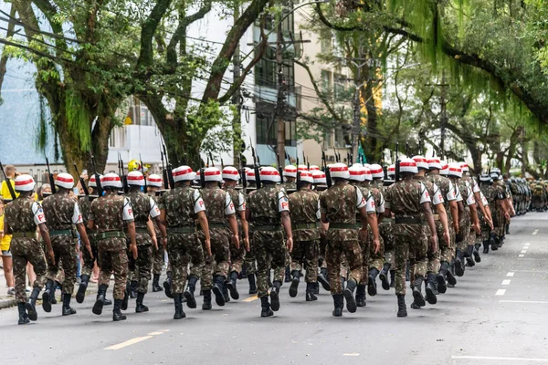 Salvador Bahia Brazílie Září 2022 Vojáci Vojenské Policie Procházejí Ulicemi — Stock fotografie