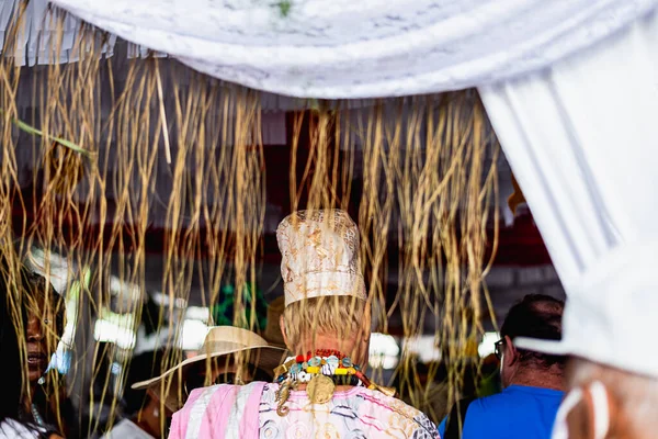 stock image Santo Amaro, Bahia, Brazil - May 15, 2022: Candomble members are seen during a religious demonstration known as Bembe do Mercado in the city of Santo Amaro.