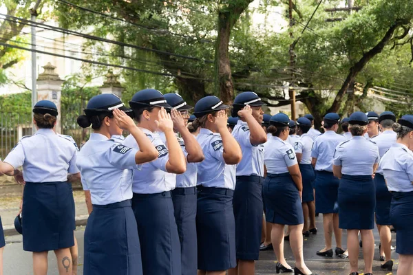 Salvador Bahia Brazylia Września 2022 Kobiety Żołnierze Aeronautyki Pozują Fotografii — Zdjęcie stockowe
