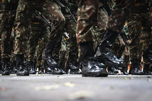 Salvador Bahia Brazílie Září 2022 Nízký Pohled Nohy Brazilských Vojáků — Stock fotografie