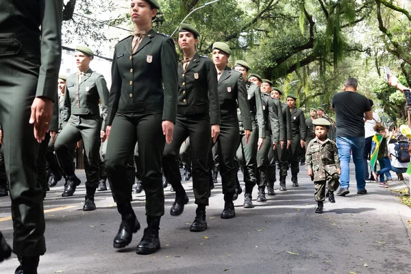 Salvador Bahia Brasil Setembro 2022 Militares Sexo Feminino Desfilam Pelas — Fotografia de Stock