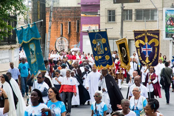 Salvador Bahia Brasil Mayo 2016 Fieles Católicos Participan Caminando Procesión — Foto de Stock