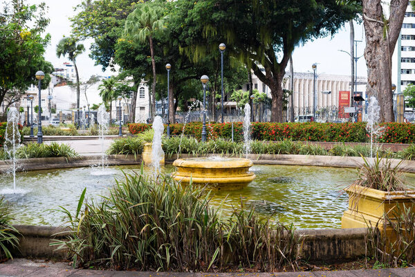 Salvador, Bahia, Brazil - October 29, 2022: View of the fountain in Campo Grande Square, also known as Praca 2 de Julho. Salvador city.
