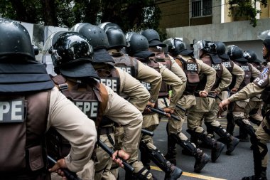 Salvador, Bahia, Brezilya - 07 Eylül 2016: Askeri polis Brezilya 'nın Bahia kentindeki Salvador kentinde düzenlenen bağımsızlık günü kutlamaları sırasında eylem düzenledi.