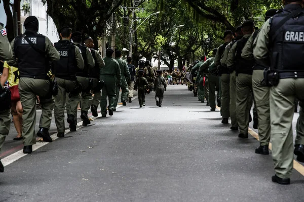 Salvador Bahía Brasil Septiembre 2016 Policía Militar Marchando Durante Las — Foto de Stock