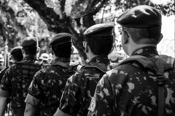Salvador Bahia Brazílie Září 2016 Armádní Vojáci Řadě Pochodující Den — Stock fotografie