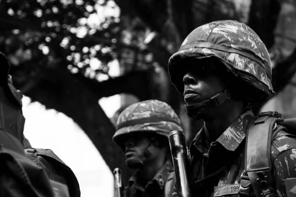Salvador Bahia Brazil September 2016 Young Army Soldiers Marching Brazilian — Stock Photo, Image