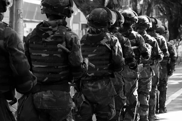 Salvador Bahía Brasil Septiembre 2016 Vista Trasera Soldados Del Ejército —  Fotos de Stock