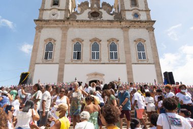 Salvador, Bahia, Brazil - January 06, 2023: Crowd of Catholics in front of Senhor do Bonfim church during mass. City of Salvador, Bahia.