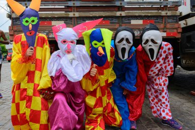 Maragogipe, Bahia, Brazil - February 27, 2017: Group of people dressed in horror costumes at Maragojipe Carnival, Bahia.