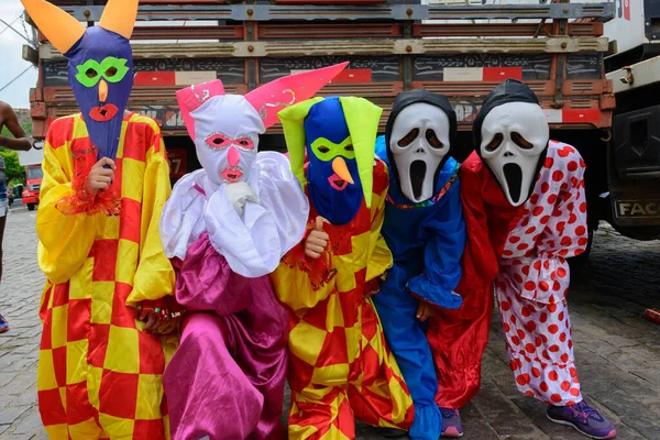 Maragogipe, Bahia, Brazil - February 27, 2017: Group of people dressed in horror costumes at Maragojipe Carnival, Bahia.
