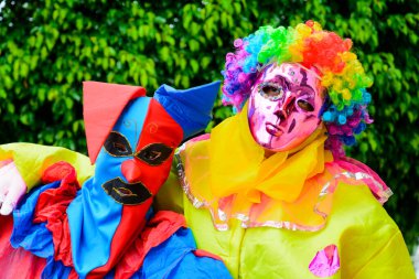 Maragogipe, Bahia, Brazil - February 27, 2017: People wearing venice carnival style costumes during parties in the city of Maragogipe, Bahia.