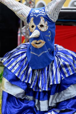 Maragogipe, Bahia, Brazil - February 27, 2017: People dressed up in Venice carnival style have fun dressed up during the carnival in the city of Maragogipe in Bahia.