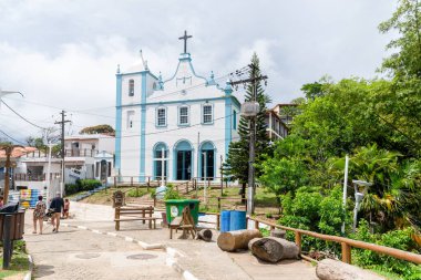 Cairu, Bahia, Brazil - January 19, 2023: View of the Nossa Senhora da Luz church from Morro de Sao Paulo, in the city of Cairu.