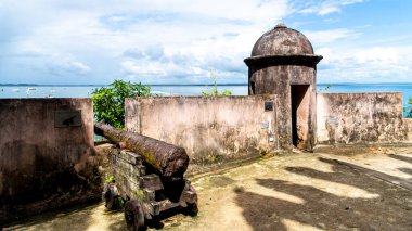 Cairu, Bahia, Brazil - January 19, 2023: Internal view of the ancient architecture of the fort of Morro de Sao Paulo, in the city of Cairu.