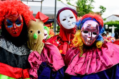 Maragogipe, Bahia, Brazil - February 27, 2017: People wearing venice carnival costumes during festivities in the city of Maragogipe, Bahia.