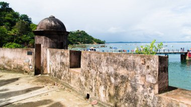 Cairu, Bahia, Brazil - January 19, 2023: Inside view of the ancient architecture of the fort of Morro de Sao Paulo, in the city of Cairu.