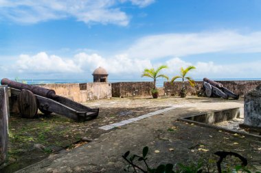 Cairu, Bahia, Brazil - January 19, 2023: Inside view of the ancient architecture of the fort of Morro de Sao Paulo, in the city of Cairu.