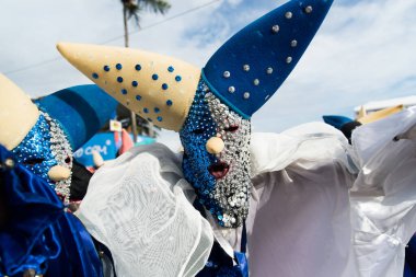 Salvador, Bahia, Brazil - February 11, 2023: People in costume are seen on the street during the pre-Carnival Fuzue parade in the city of Salvador, Bahia.