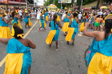 Salvador, Bahia, Brazil - February 11, 2023: Women from an African cultural group are seen during the pre-Carnival Fuzue, in Salvador, Bahia.
