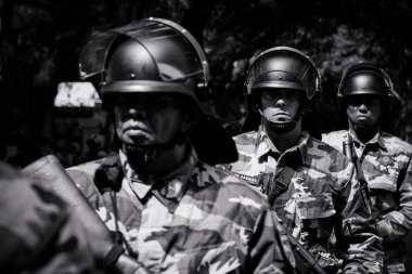 Salvador, Bahia, Brazil - September 07, 2016: Riot troops are seen parading on Brazilian independence day. Salvador, Bahia.