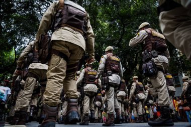 Salvador, Bahia, Brazil - September 07, 2016: Bahia Military Police soldiers parade on Brazilian Independence Day. Salvador, Bahia.