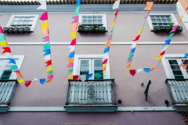 Salvador, Bahia, Brazil - June 22, 2018: Facade of a Portuguese colonial building. Pelourinho, Salvador, Bahia.