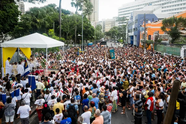 Salvador Bahia Brazil May 2016 Crowd Catholics Participate Corpus Christi — Foto de Stock