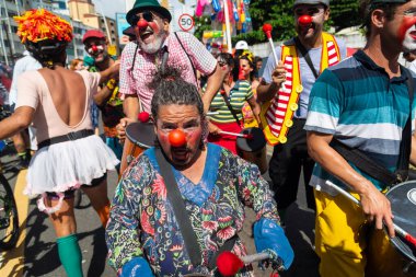 Salvador, Bahia, Brazil - February 11, 2023: Circus performers are seen during the pre-Carnival Fuzue parade in the city of Salvador, Bahia.