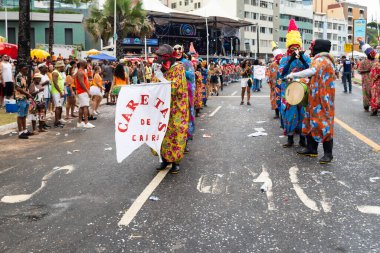 Salvador, Bahia, Brazil - February 11, 2023: Cultural group from the city of Cairu parades in the Fuzue, carnival in the city of Salvador, Bahia.