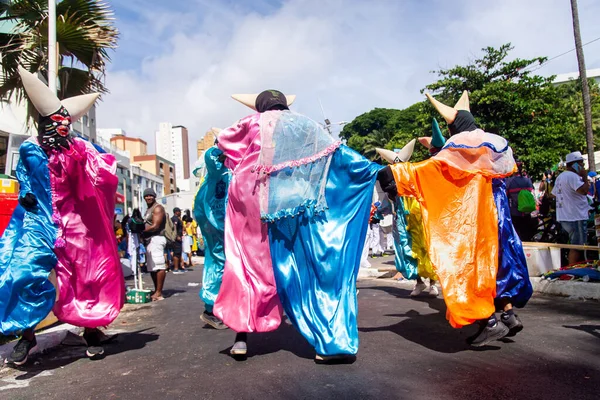 Salvador Bahia Brazil February 2023 Group Masked People Dancing Street — Stockfoto