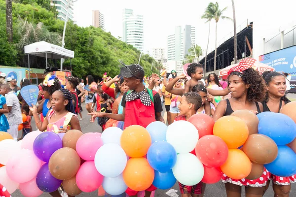Salvador Bahia Brazil February 2023 Group Children Seen Fuzue Carnival — Fotografia de Stock