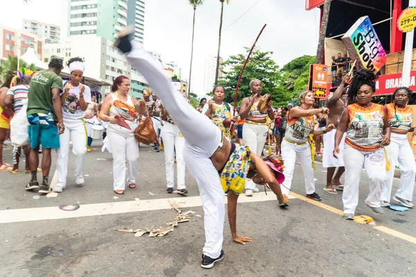 Salvador Bahia Brazylia Lutego 2023 Parada Grup Capoeira Podczas Przedkarnawałowego — Zdjęcie stockowe