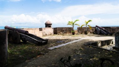 Cairu, Bahia, Brazil - January 19, 2023: Inside view of the ancient architecture of the fort of Morro de Sao Paulo, in the city of Cairu.