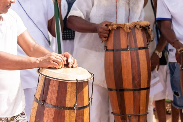 Salvador Bahia Brazil February 2023 Candomble Members Playing Percussion Instruments — 스톡 사진