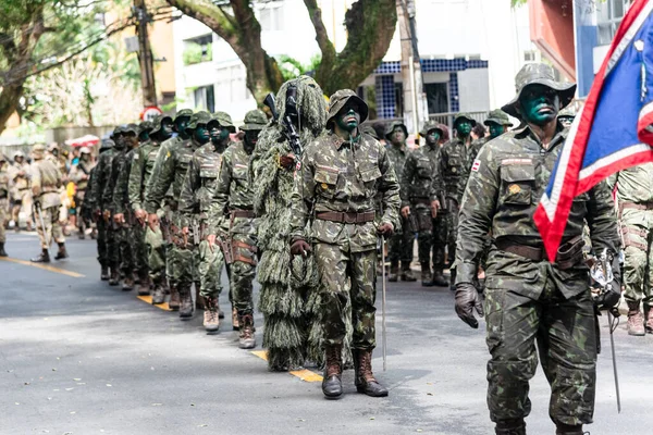 stock image Salvador, Bahia, Brazil - September 07, 2022: Army special forces soldiers march during the Brazilian Independence Day parade in Salvador, Bahia.