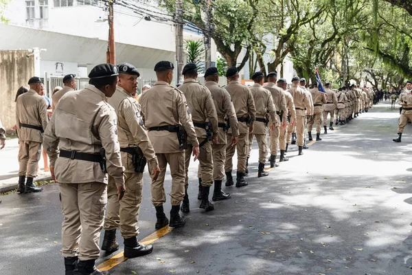Salvador Bahia Brazília 2022 Szeptember Bahia Katonai Rendőrség Katonái Felvonulnak — Stock Fotó