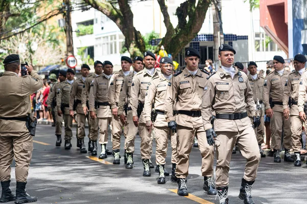 Salvador Bahía Brasil Septiembre 2022 Soldados Policía Militar Bahía Marchan —  Fotos de Stock