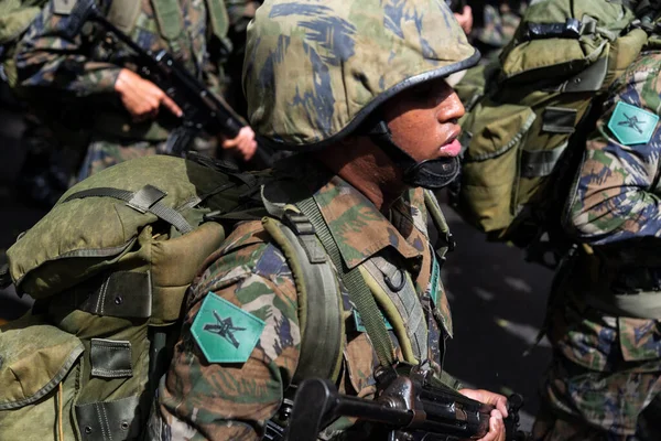 Salvador Bahia Brasil Setembro 2022 Soldados Exército Desfilam Dia Independência — Fotografia de Stock
