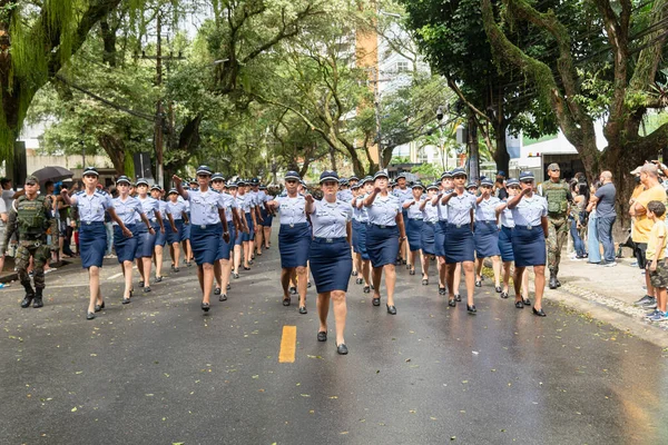Salvador Bahia Brazilië September 2022 Vrouwelijke Luchtmacht Soldaten Marcheren Tijdens — Stockfoto