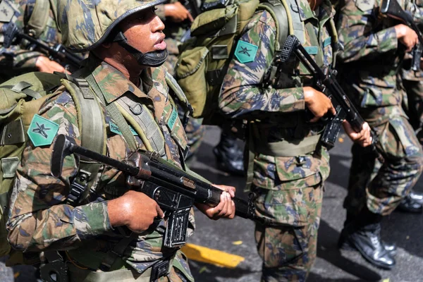 Salvador Bahia Brasilien September 2022 Soldaten Der Armee Marschieren Brasilianischen — Stockfoto