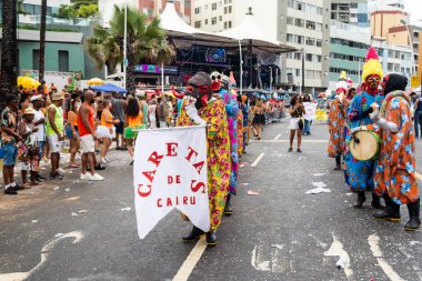 Salvador, Bahia, Brazil - February 11, 2023: Cultural group from the city of Cairu parades in the Fuzue, carnival in the city of Salvador, Bahia.