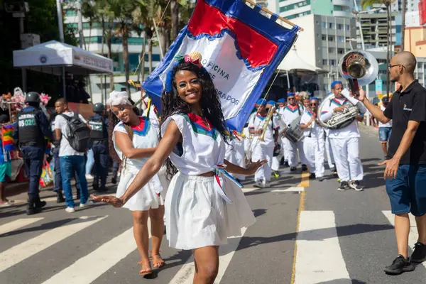 Salvador Bahia Brazil February 2023 Dance Group Parades Pre Carnival — Fotografia de Stock