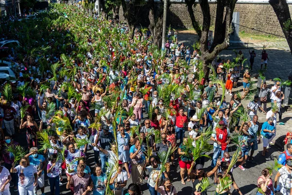 Salvador Bahía Brasil Abril 2023 Miles Católicos Participan Sosteniendo Ramas — Foto de Stock