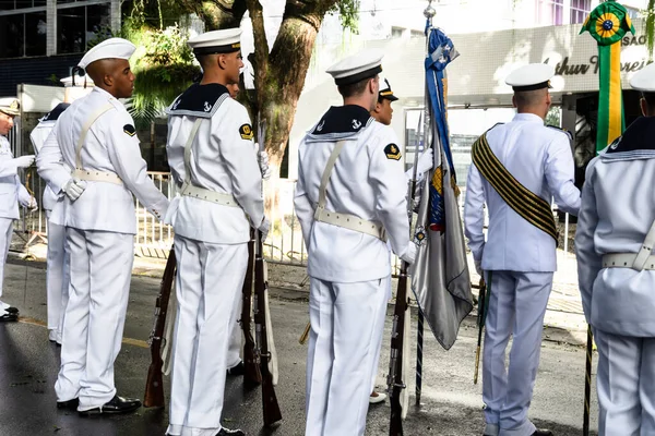 Salvador Bahia Brasilien September 2022 Marinesoldaten Warten Still Auf Den — Stockfoto