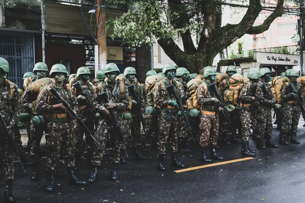 Salvador Bahia Brazil Setembro 2022 Army Soldiers Equipped Waiting Start — 图库照片