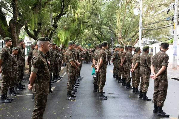 Сальвадор Баия Бразилия Сетембо 2022 Военнослужащие Вооружены Ждут Начала Парада — стоковое фото